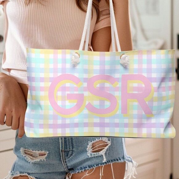 Personalized Bag, Weekender Bag, Custom Bag, Monogram Bag, Gingham Weekender Bag - Picture 8 of 9